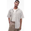 TOPMAN TOPMAN TEXTURED STRIPE COTTON CAMP SHIRT