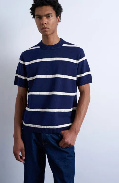 Topman Textured Stripe Short Sleeve Crewneck Sweater In Blue