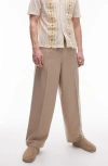Topman Wide Leg Textured Pants In Stone-neutral In Stone