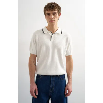 Topman Tipped Rib Cotton Polo Sweater In Neutral