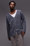 Topman Brushed Boucle Cardigan In Green And Purple-multi In Dark Purple Multi