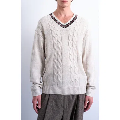 Topman V-neck Cable Nep Sweater In Neutral