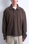 Topman Waffle Knit Boxy Polo Sweatshirt In Brown