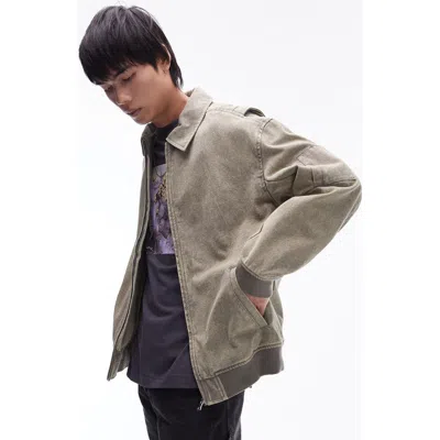 Topman Washed Denim Jacket In Khaki