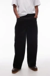 Topman Wide Leg Drawstring Pants In Black