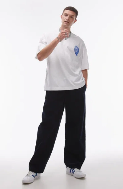 Topman Wide Leg Corduroy Pants In Navy