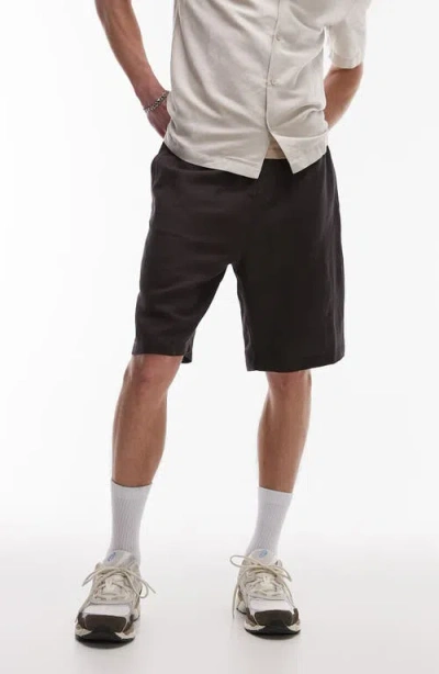 Topman Wide Leg Linen Blend Shorts In Black