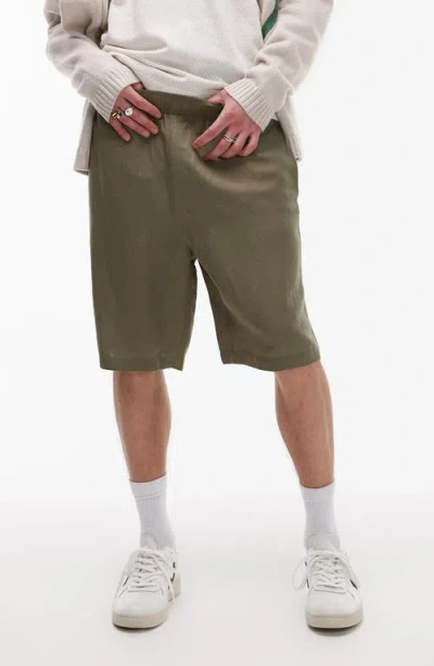 Topman Wide Leg Linen Blend Shorts In Green