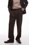 Topman Wide Leg Suit Pants In Brown