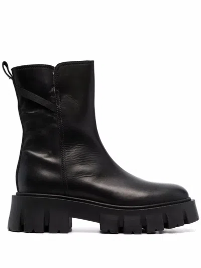 Tops Luxury Sleek Black Leather Ankle Boots With Wool Lining