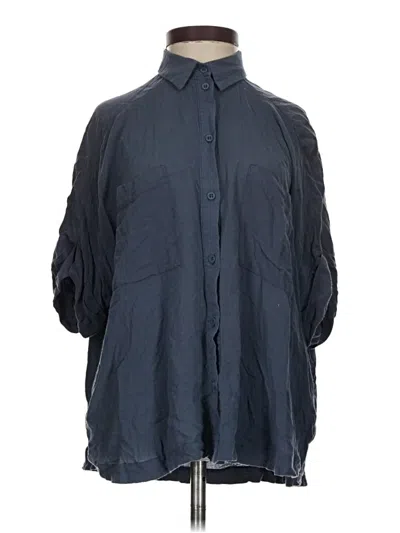 Pre-owned Topshop 3/4 Sleeve Button Down Shirt In Blue
