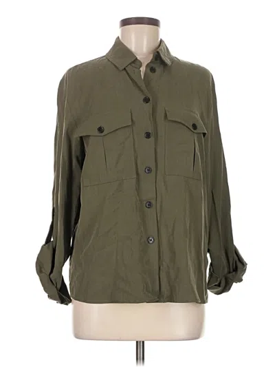 Pre-owned Topshop 3/4 Sleeve Button Down Shirt In Green