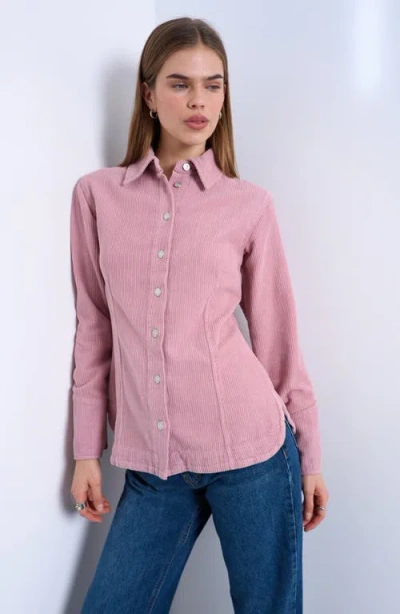 Topshop '70s Collar Corduroy Button-up Shirt In Pink