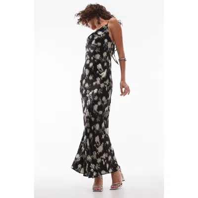 Topshop Twist Back Cowl Neck Midi Slip Dress In Mono Floral Satin-multi
