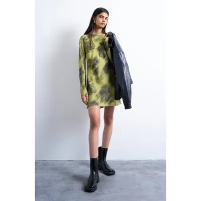 Topshop Abstract Print Bateau Neck Minidress In Green