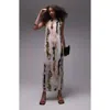 Topshop Abstract Print Crinkle Funnel Neck Maxi Dress In White Multi