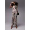 Topshop Abstract Print Crinkle Funnel Neck Maxi Dress In White Multi