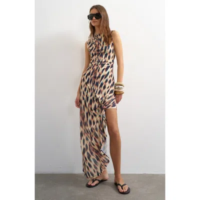 Topshop Abstract Print Mesh Sheath Maxi Dress In Multi