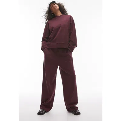 Topshop Acid Wash V-neck Sweatshirt In Burgundy
