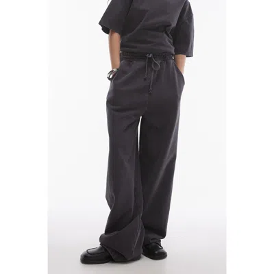 Topshop Acid Wash Wide Leg Sweatpants In Charcoal-gray
