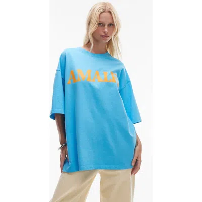 Topshop Amalfi Oversize Cotton Graphic T-shirt In Blue