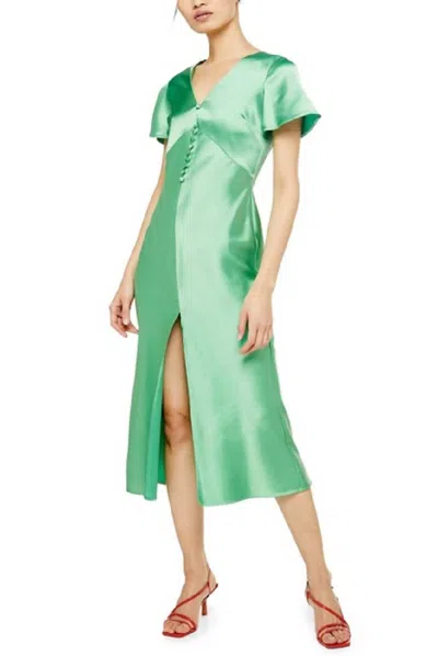 Topshop Angel Sleeve Bias Cut Satin Midi Dress In Green