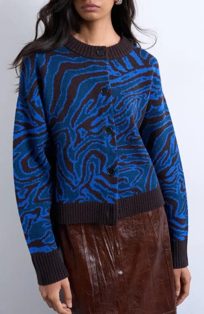 Topshop Animal Pattern Jacquard Cardigan In Blue
