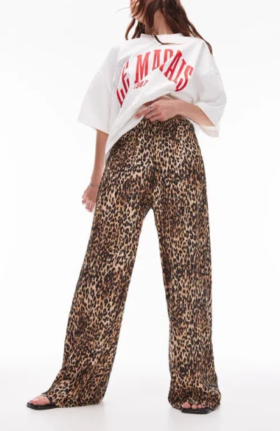 Topshop Leopard Print Plisse Pants-multi
