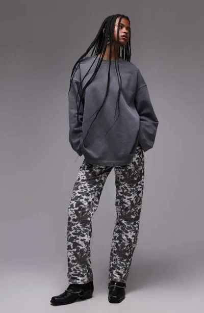 Topshop Animal Print Jeans In Black Multi