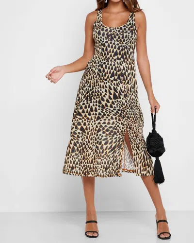 Topshop Animal Print Plunge Neckline Mesh Midi Dress In Multicolor