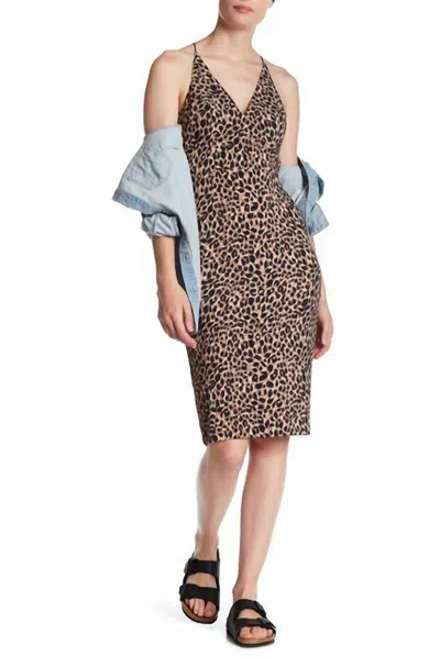 Topshop Animal Print Plunge V Neck Bodycon Leopard Midi Dres In Black/brown