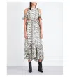 Topshop Animal Print Silk Ruffle Open Back Cutout Midi Dress In Grey In Grey