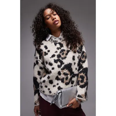 Topshop Animal Spot Relaxed Sweater In Black Multi