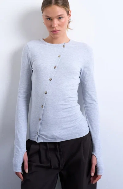Topshop Asymmetric Button Through Long Sleeve Top In Multi