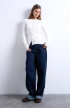 Topshop Asymmetric Button Front Top In White
