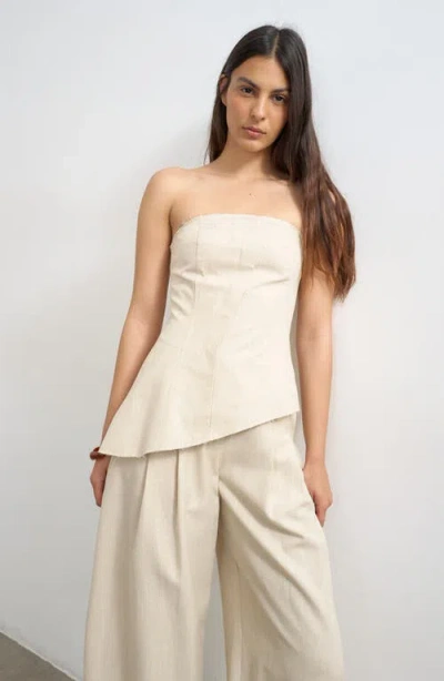 Topshop Asymmetric Raw Hem Strapless Top In Neutral