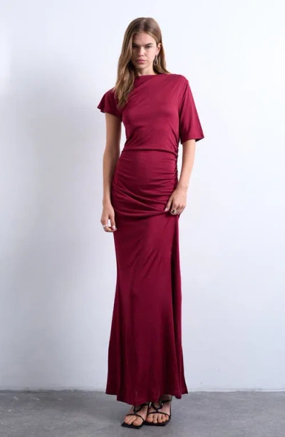 Topshop Asymmetric Slinky Maxi Dress In Burgundy