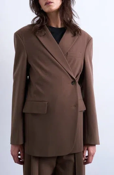Topshop Asymmetric Slouchy Blazer In Brown