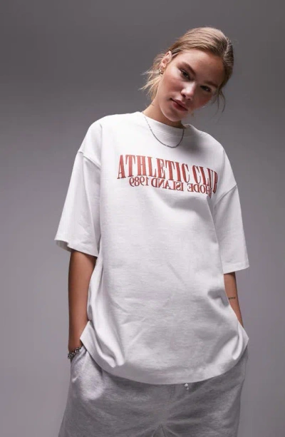 Topshop Athletic Club Oversize Graphic T-shirt In White