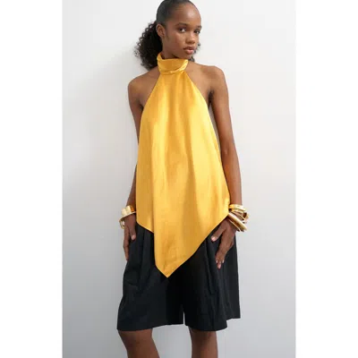 Topshop Backless High Neck Halter Top In Yellow
