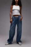 Topshop Baggy Drawstring Jeans In Blue