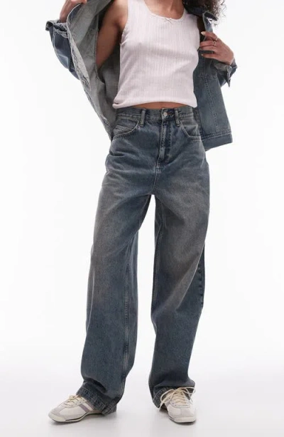 Topshop Baggy Jeans In Grime-blue