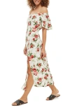 Topshop Bardot Rose Print Midi Dress In White