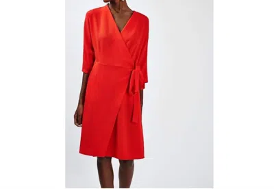 Topshop Batwing Wrap Midi Casual Wear To Work Dress In Red