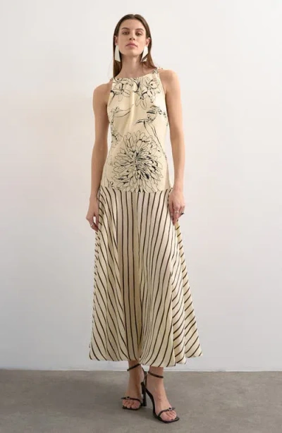 Topshop Beaded Strap Mixed Print Maxi Dress In White