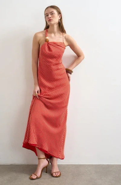 Topshop Beaded Stripe Halter Maxi Dress In Red
