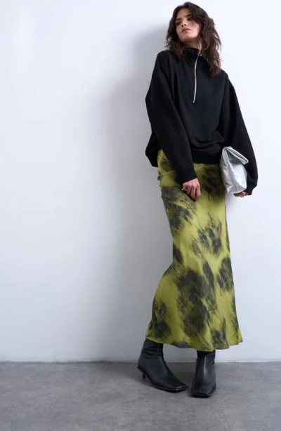 Topshop Bias Cut Satin Maxi Skirt In Green