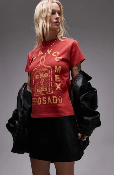 Topshop Blanco Resposado Shrunken Cotton Graphic T-shirt In Red