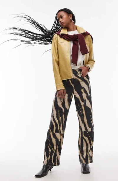 Topshop Blurred Zebra Straight Leg Jeans In Black Multi
