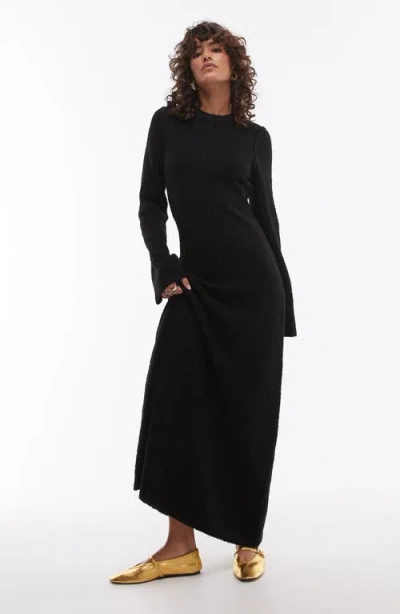 Topshop Bouclé Long Sleeve Maxi Dress In Black